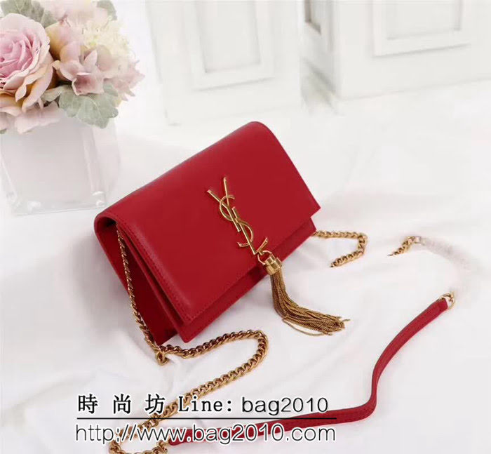 YSL聖羅蘭 爆款 Saint Laurent 紅色小牛皮鏈條包 26817 YAS1154